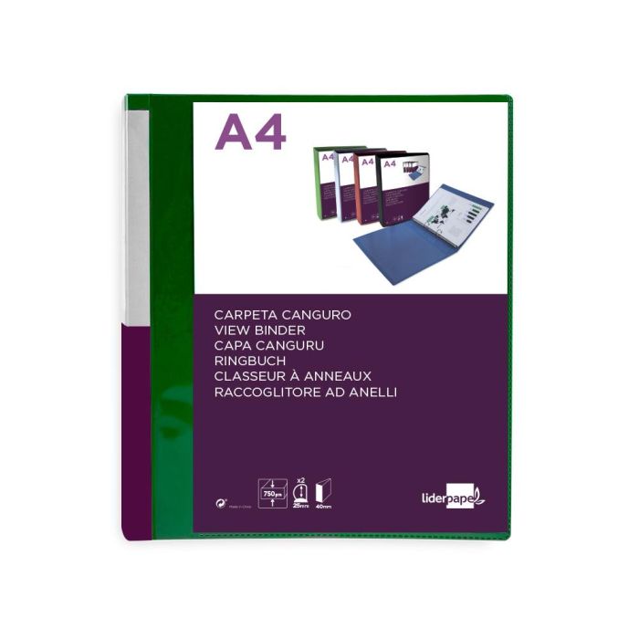 Carpeta Liderpapel Canguro 2 Anillas 25 mm Mixtas Polipropileno Din A4 Verde Translucido 1