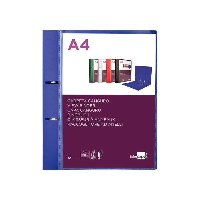 Carpeta Liderpapel Canguro 2 Anillas 40 mm Mixtas Polipropileno Din A4 Azul Translicudo