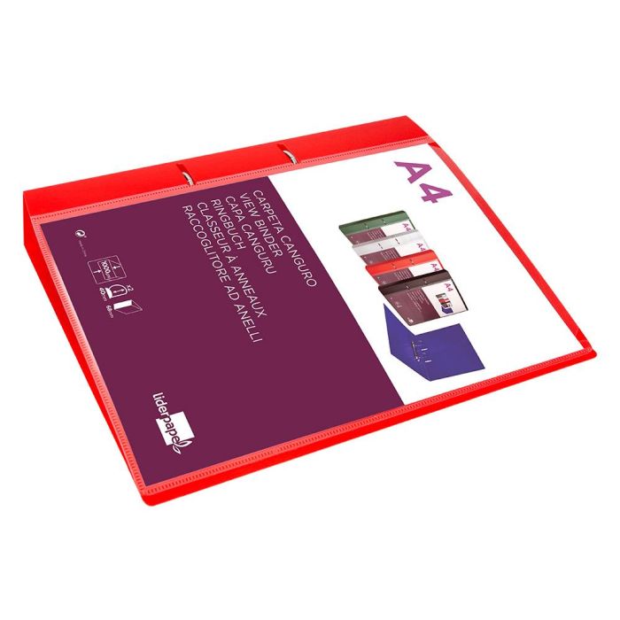 Carpeta Liderpapel Canguro 2 Anillas 40 mm Mixtas Polipropileno Din A4 Rojo Translicudo 8