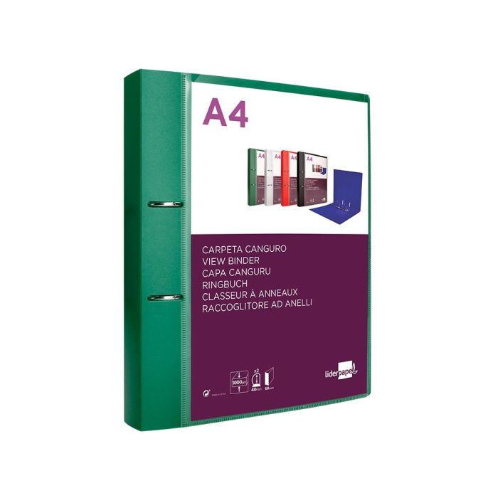 Carpeta Liderpapel Canguro 2 Anillas 40 mm Mixtas Polipropileno Din A4 Verde Translicudo 2