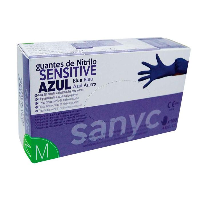 Guantes De Nitrilo Desechable Sensitive Sin Polvo Talla M Mediana Color Azul Caja De 100 Unidades 1