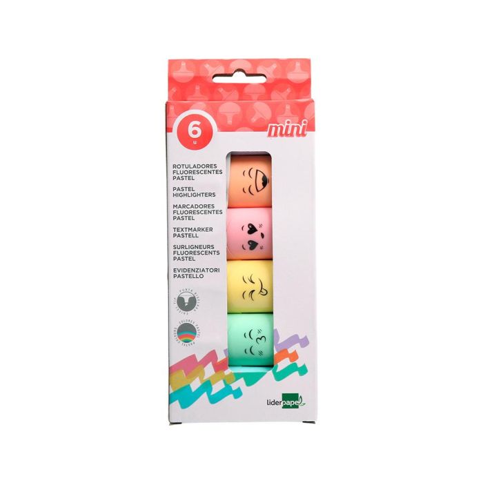 Rotulador Liderpapel Mini Fluorescente Pastel Punta Biselada Estuche De 6 Unidades Colores Surtidos 1