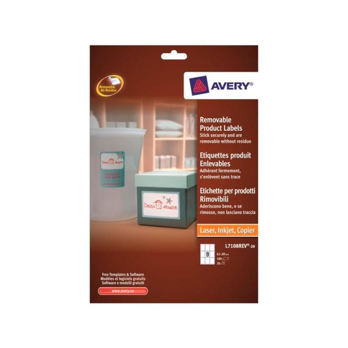 Etiqueta Adhesiva Avery Removible Para Impresora Laser Inyeccion Tinta Fotocopiadora Blanca 62x89 mm 5