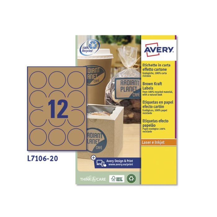 Etiqueta Adhesiva Avery Kraft Efecto Carton Redonda 60 mm Removible Para Laser Ink-Jet Caja De 300 Unidades 1