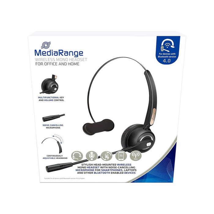Auricular Mediarange Monoaural Diadema Inalambrico Bluetooth Con Microfono 3