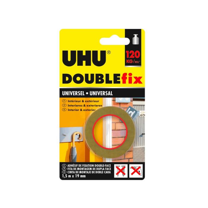 Cinta Adhesiva Uhu Doublefix Marron Doble Cara Extra Fuerte 1,5 Mt X 19 mm 1