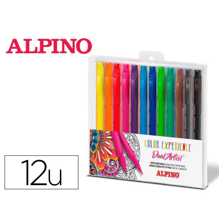 Alpino Rotuladores Color Experience Dual Artist Doble Punta Perfila-Colorea C-Surtidos Estuche 12 Ud