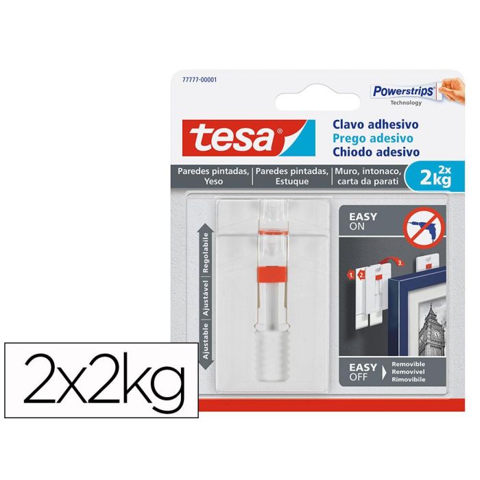 Clavo adhesivo ajustable hasta 2kg pared pintada tesa