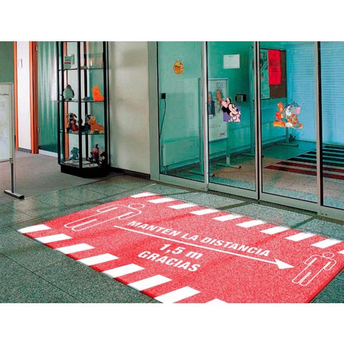 Alfombra Para Suelo De Paso Novus Manten La Distancia De 1,5 M Gracias Fondo Rojo 85x150 cm 3