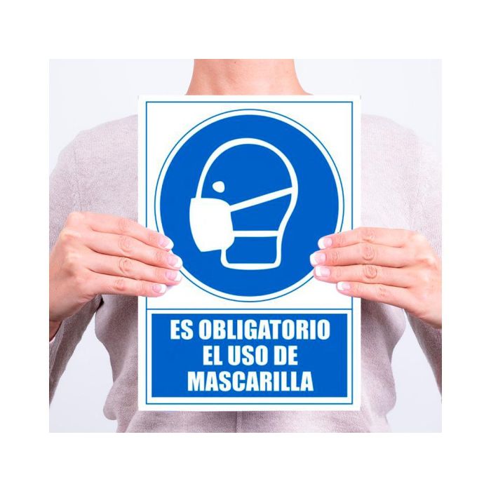 Archivo 2000 Señal "Obligatorio Uso De Mascarilla" 210x297 Pvc Azul Y Blanco 2