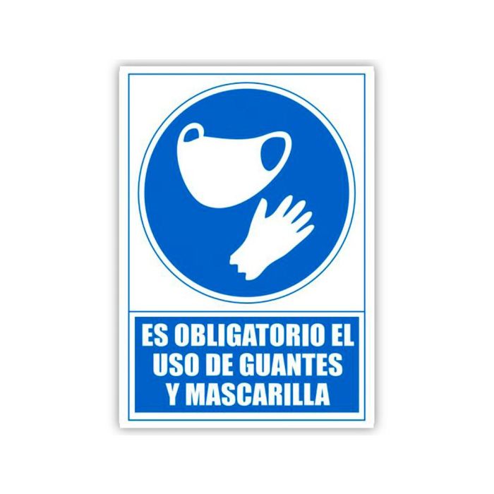 Archivo 2000 Señal "Obligatorio Uso De Mascarilla Y Guantes" 210x297 Pvc Azul Y Blanco 1