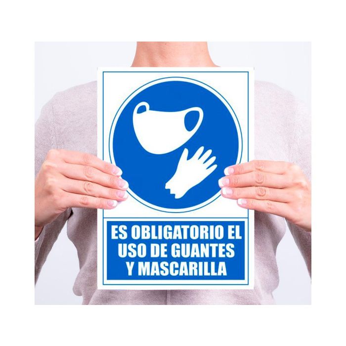 Archivo 2000 Señal "Obligatorio Uso De Mascarilla Y Guantes" 210x297 Pvc Azul Y Blanco 2