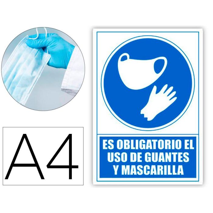 Archivo 2000 Señal "Obligatorio Uso De Mascarilla Y Guantes" 210x297 Pvc Azul Y Blanco