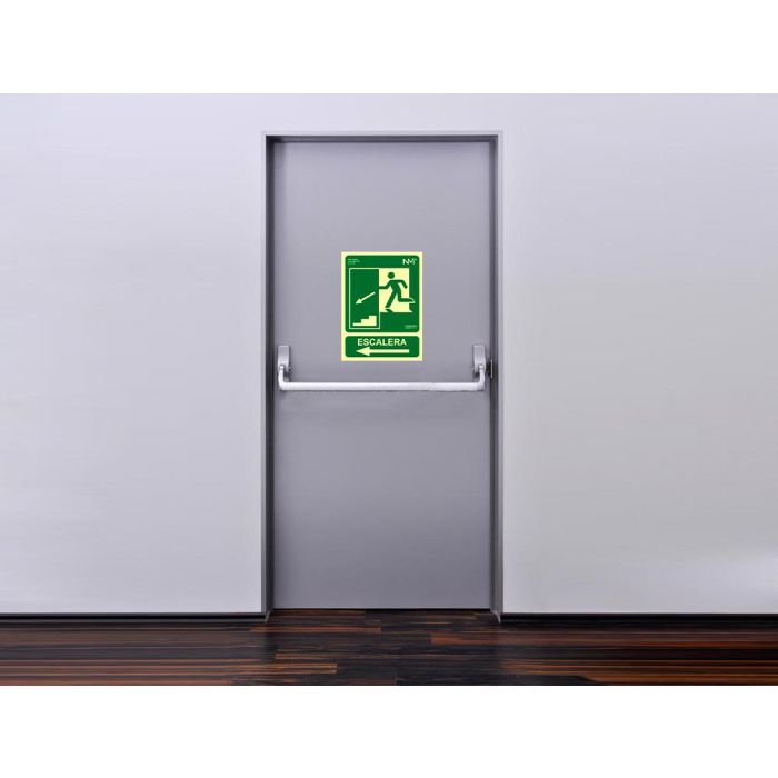 Pictograma Archivo 2000 Salida Emergencia Escalera Baja Izquierda Pvc Verde Luminiscente 224x300 mm 1