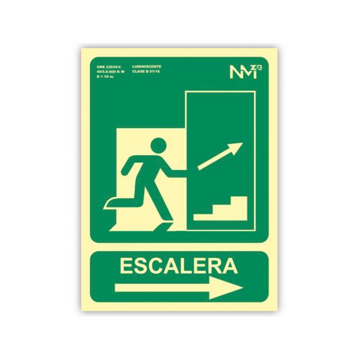 Pictograma Archivo 2000 Salida Emergencia Escalera Sube Derecha Pvc Verde Luminiscente 224x300 mm 1