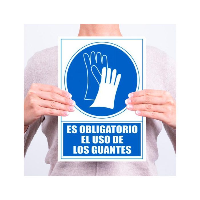 Archivo 2000 Señal "Obligatorio Uso De Guantes" 210x297 Pvc Azul Y Blanco 2