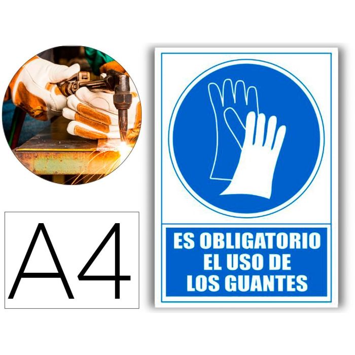 Archivo 2000 Señal "Obligatorio Uso De Guantes" 210x297 Pvc Azul Y Blanco