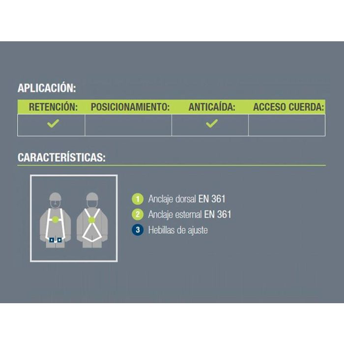 Arnés Anticaidas Faru Dorsal Y Esternal Basico Con Enganche Cincha 45 mm 1