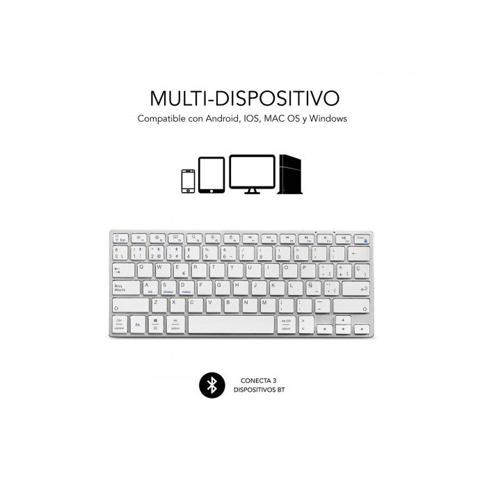 Teclado Inalámbrico Subblim SUB-KB-3ADC200 BLUETOOTH 3.0 350 mAh Qwerty Español Plateado Español 1