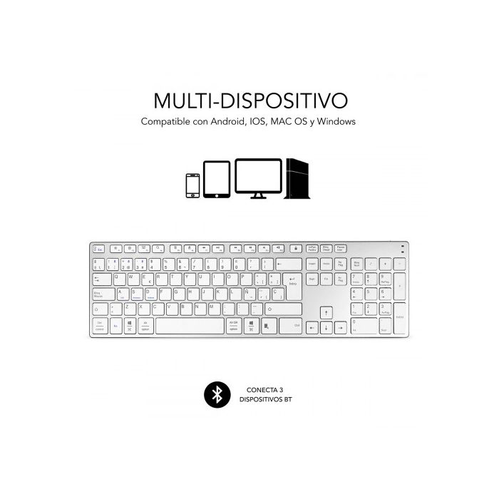 Teclado Subblim ADVANCED-EXTENDED-GREY Bluetooth 3.0 350 mAh Plateado Qwerty Español QWERTY 1