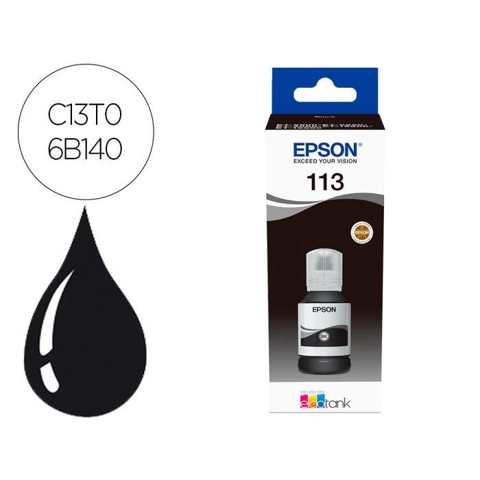 Epson Tinta Bote Negro Ecotank Et-5850, Et-5800, Et-16650, Et-16600, Et-5880, Et-5170 - Nº 113