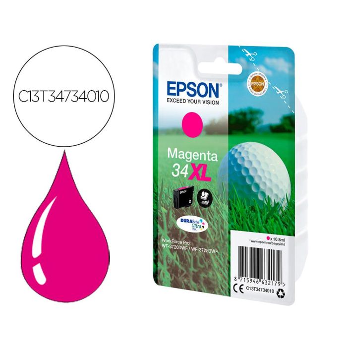 Ink-Jet Epson Work Force Pro Wf-3720Dwf-3725Dwf Magenta 34XL Durabrite Ultra Ink 950 Paginas