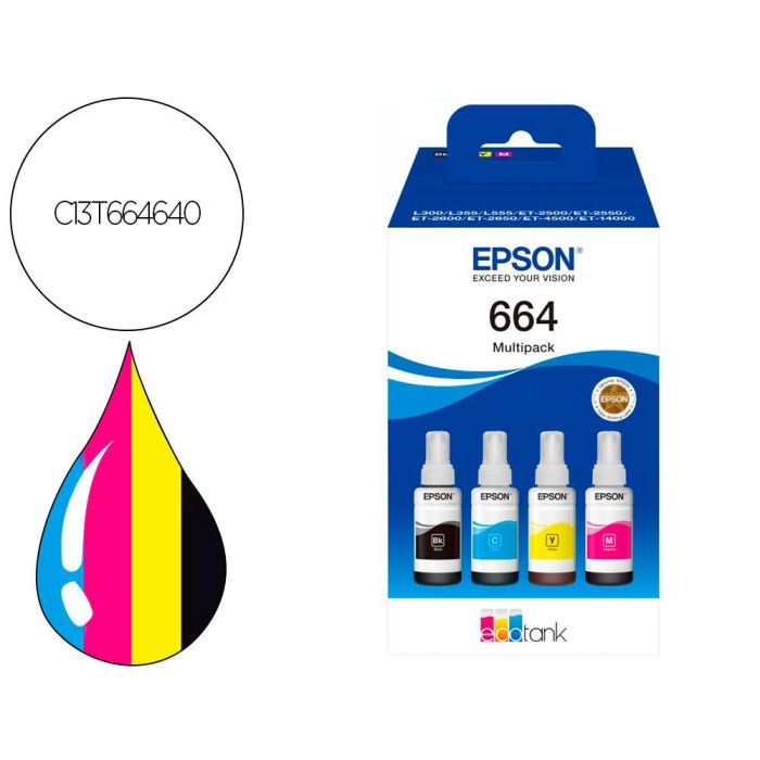 Ink-Epson -664 4 cLr Multipack Bk - C - M - Y Ecotank L300 - L355 - L555 - Et-2500 - Et-2550 - Et-2600 -