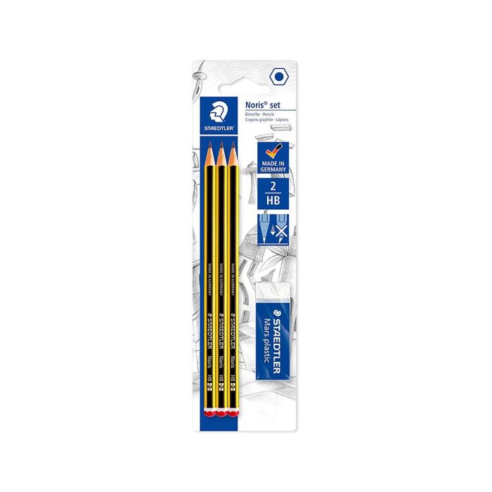 Lapices De Grafito Staedtler Noris N.2 Hb Blister De 3 Unidades + 1 groma De Borrar Mars Plastic 6