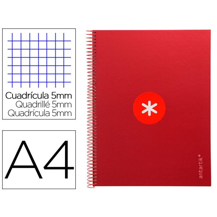 Cuaderno Espiral A4 Micro Antartik Tapa Forrada 80H 90 gr Cuadro 5 mm 1 Banda 4 Taladros Frambuesa