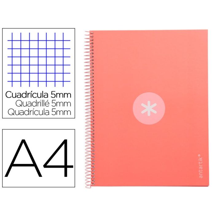Cuaderno Espiral A4 Micro Antartik Tapa Forrada 80H 90 gr Cuadro 5 mm 1 Banda 4 Taladros Rosa Claro