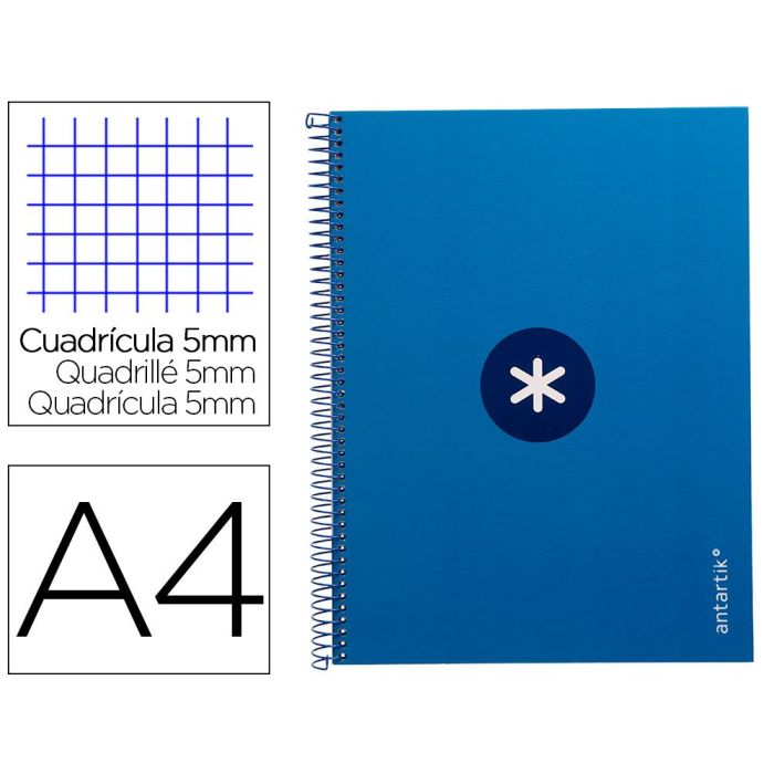 Cuaderno Espiral A4 Micro Antartik Tapa Forrada 80H 90 gr Cuadro 5 mm 1 Banda 4 Taladros Azul Oscuro