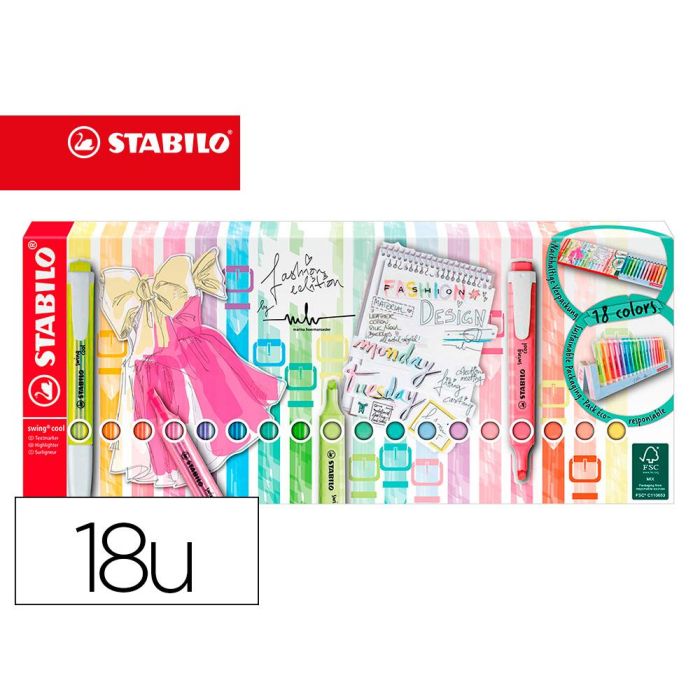 Stabilo Marcador Fluorescente Swing Cool C-Surtidos Set Escritorio 18 Ud