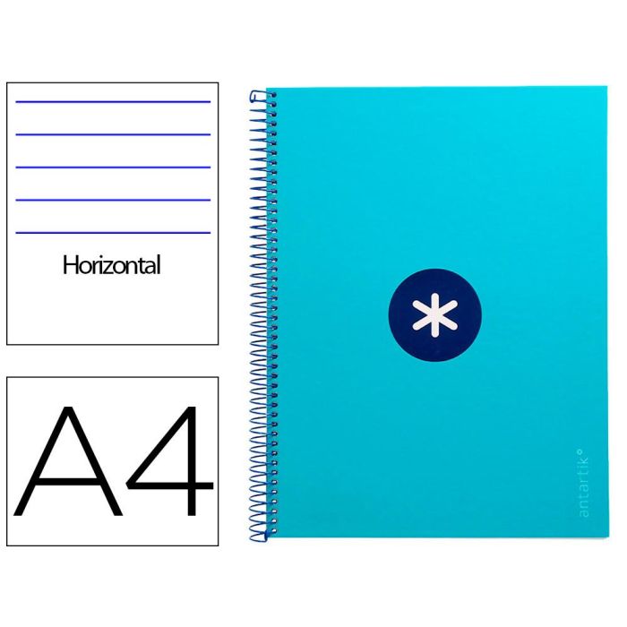 Cuaderno Espiral A4 Micro Antartik Tapa Forrada80H 90 gr Horizontal 1 Banda 4 Taladros Color Turquesa