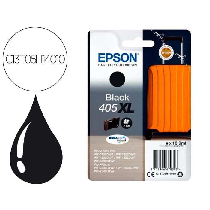 Epson Tinta Negro Workforce Pro Wf-3820Dwf, 3825Dwf, 4820Dwf, 4825Dwf, 4830Dwf - Wf-7830Dtwf, 7835Dtwf, 7840Dtwf - 405XL