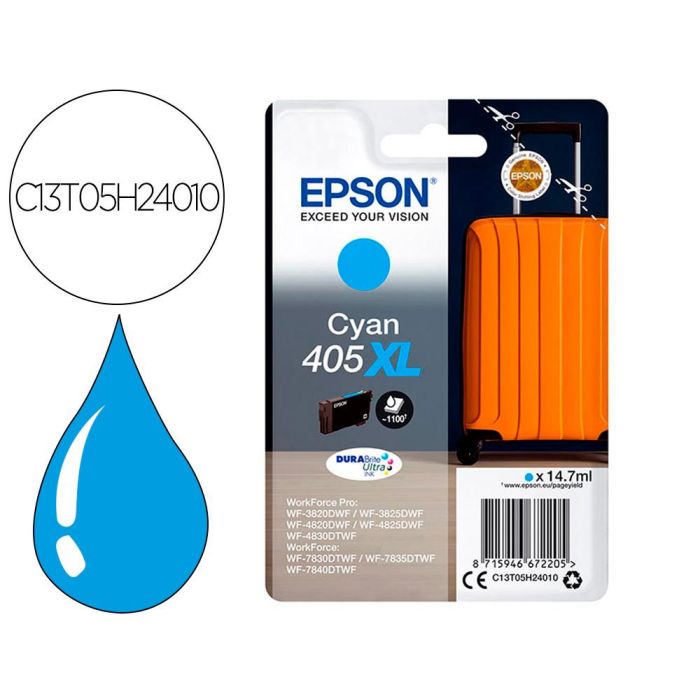 Epson Tinta Cian Workforce Pro Wf-3820Dwf, 3825Dwf, 4820Dwf, 4825Dwf, 4830Dwf - Wf-7830Dtwf, 7835Dtwf, 7840Dtwf - 405XL