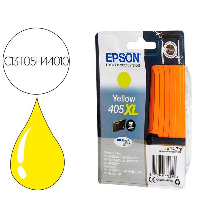 Epson Tinta Amarillo Workforce Pro Wf-3820Dwf, 3825Dwf, 4820Dwf, 4825Dwf, 4830Dwf - Wf-7830Dtwf, 7835Dtwf, 7840Dtwf - 405XL