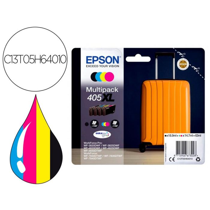 Epson Tinta Multipack Bk - C - M - Y Workforce Pro Wf-3820Dwf, 3825Dwf, 4820Dwf, 4825Dwf, 4830Dwf, 7830Dtwf, 7835Dtwf, 7840Dtwf - Nº 405XL Pack 4