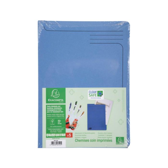 Carpeta Dossier Uñero Exacompta Clean Safe Cartulina 400 gr Din A4 Azul Paquete De 5 Unidades 3