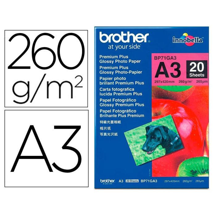 Papel Fotográfico Mate Glossy Premium A3 Brother BP71GA3