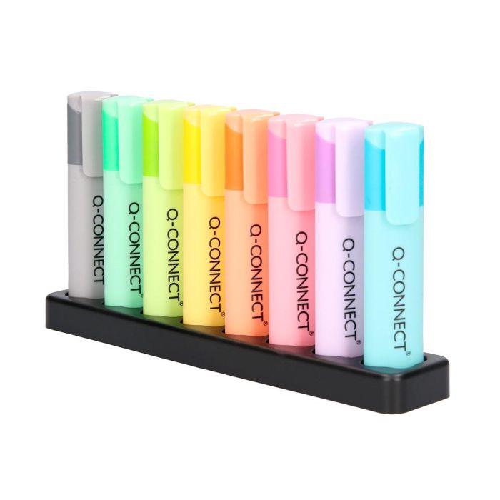 Rotulador Q-Connect Fluorescente Pastel Punta Biselada Estuche De Sobremesa 8 Colores Surtidos