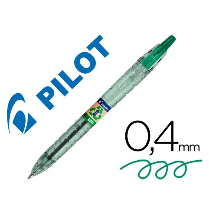 Boligrafo Pilot Ecoball Plastico Reciclado Tinta Aceite Punta De Bola 1 mm Color Verde 10 unidades