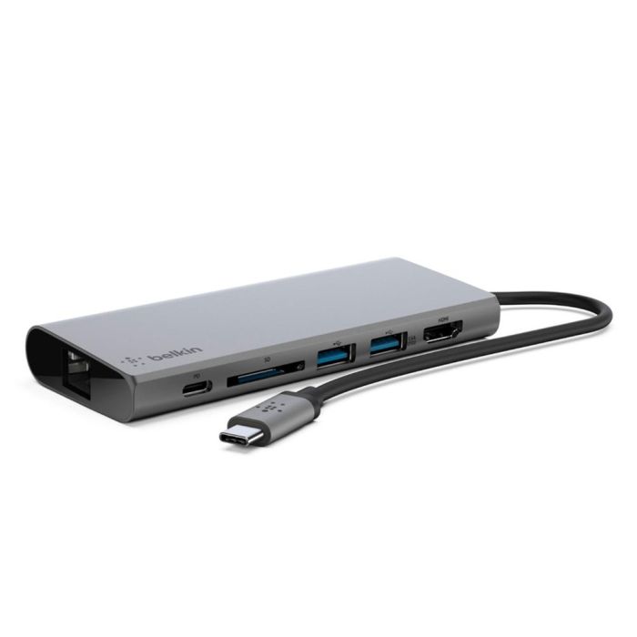 Belkin Adaptador Usb-C 5En1 Ethernet, Usb-C, Usb-A, Hdmi, Sd Gris