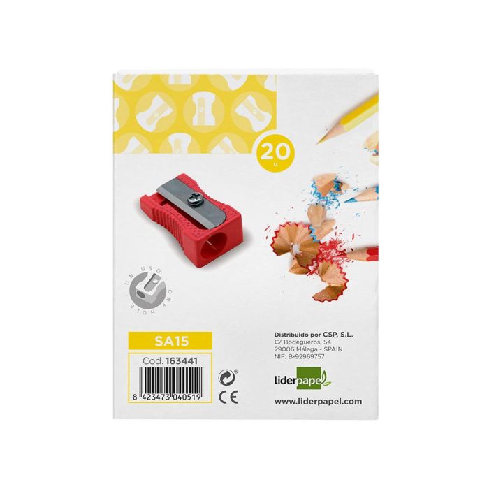 Sacapuntas Liderpapel Metalico Cuña 1 Uso Color Rojo 20 unidades 5