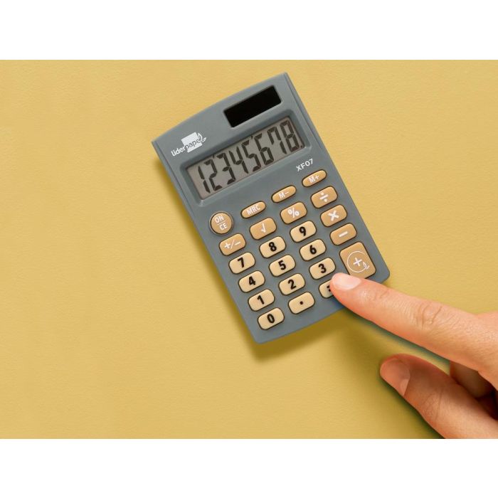 Calculadora Liderpapel Bolsillo Xf07 8 Digitos Solar Y Pilas Color Gris 98x62X8 mm 1