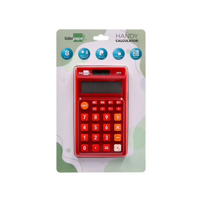 Calculadora Liderpapel Bolsillo Xf11 8 Digitos Solar Y Pilas Color Rojo 115x65X8 mm 1