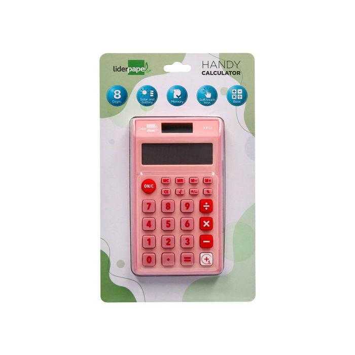 Calculadora Liderpapel Bolsillo Xf12 8 Digitos Solar Y Pilas Color Rosa 115x65X8 mm 1