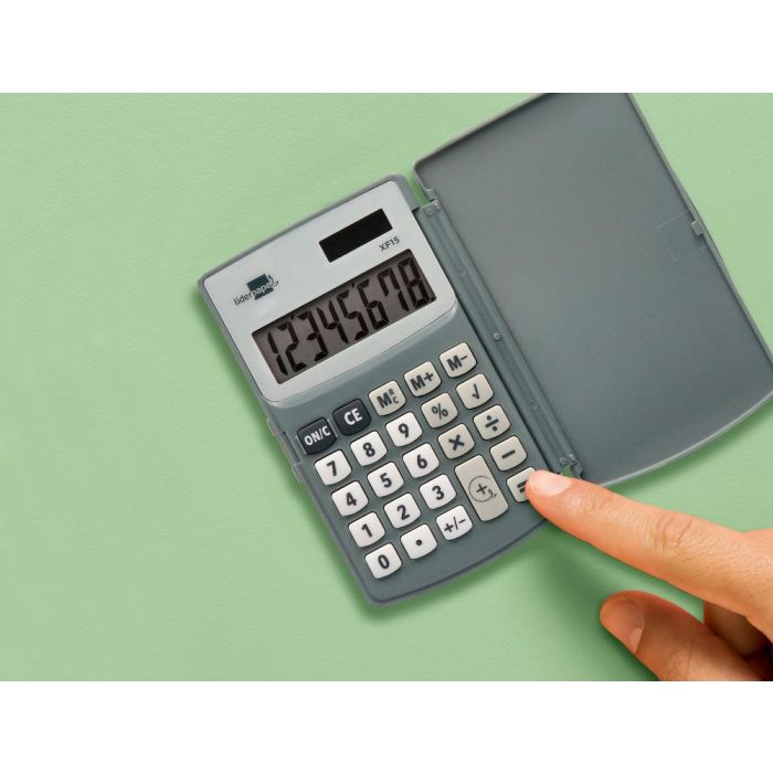 Calculadora Liderpapel Bolsillo Xf15 10 Digitos Con Tapa Solar Y Pilas Color Gris 123x75X12 mm 1