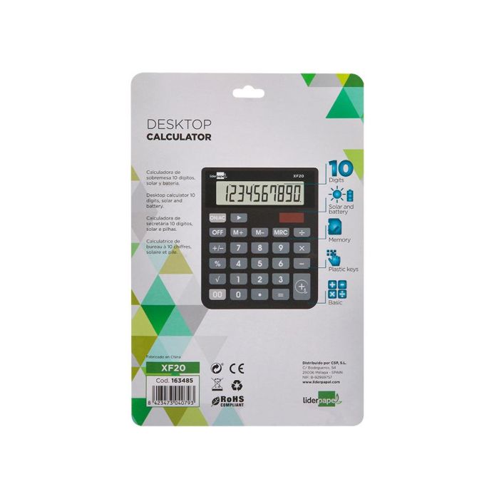 Calculadora Liderpapel Sobremesa Xf20 10 Digitos Solar Y Pilas Color Negro 127x105X24 mm 6