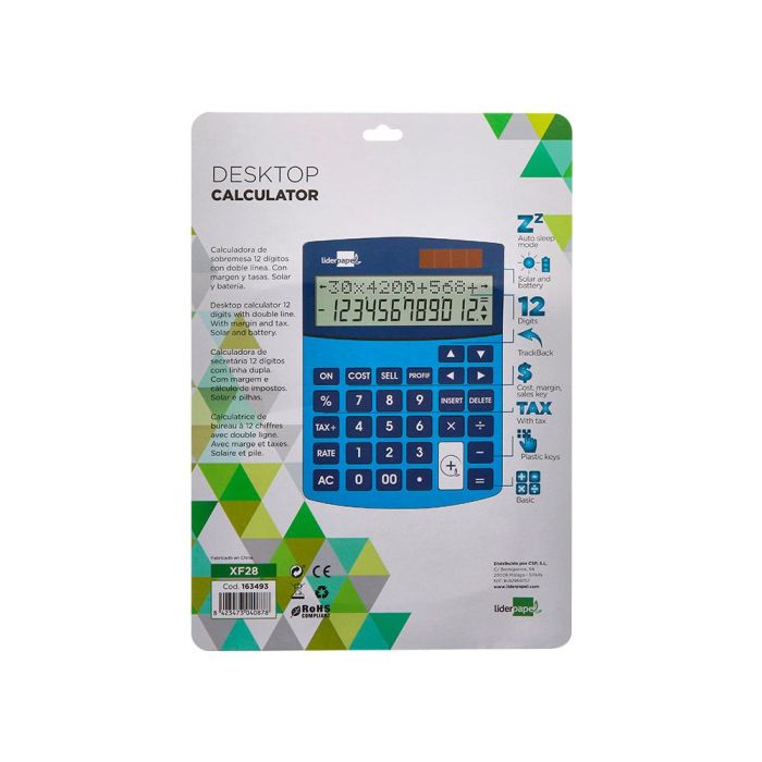 Calculadora Liderpapel Sobreme Sa Xf28 12 Digitos Dos Lineas Coste Venta Margen Y Tasas Solar Y Pilas Azul 155x115X25 mm 1