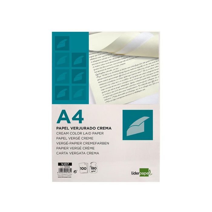 Papel Verjurado Liderpapel A4 180 gr-M2 Crema Paquete De 100 Hojas 1